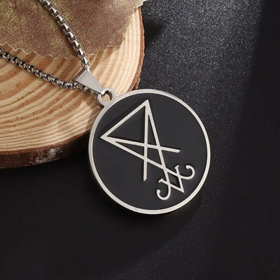 Sigili Saatana kirik roostevabast terasest kaelakee Meeste pitser Lucifer Lavey varjatud kuradi kaelakee Vintage märk Amulett Ehted