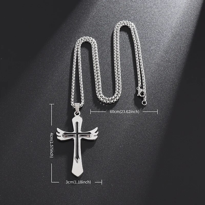 Kreativna anđeoska krila Isusov križ Privjesak Kršćanski amulet Ogrlica Muškarci i žene Vjera u katoličku molitvu Nakit Poklon