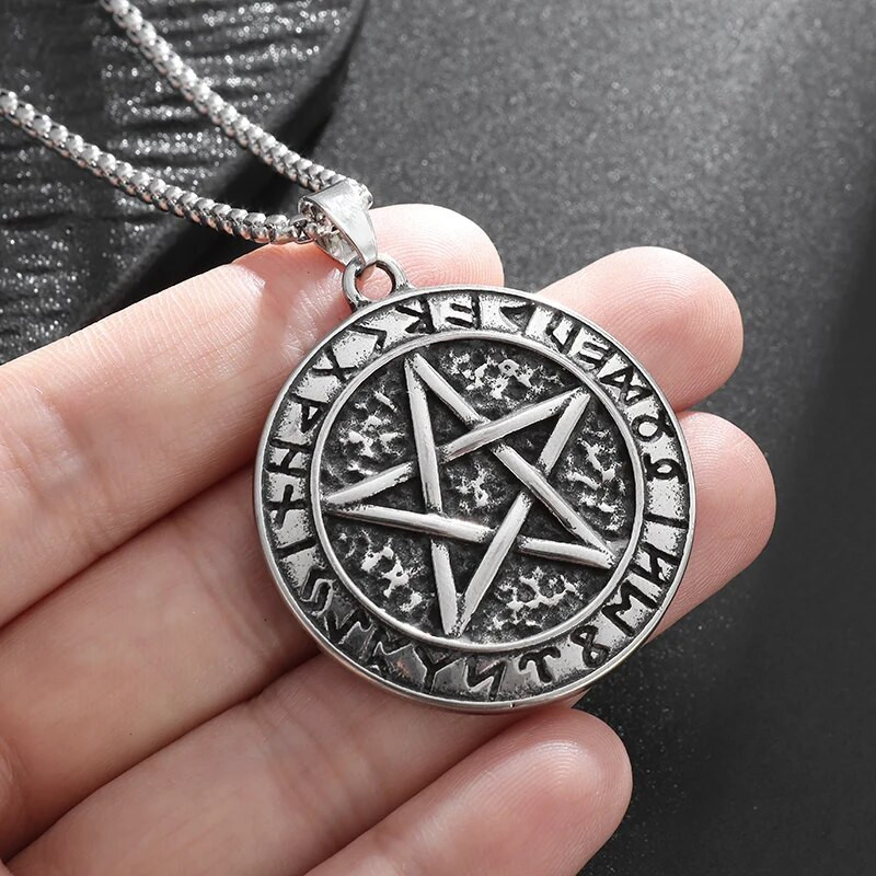 Nerūdijančio plieno skandinavų mitologija vikingų pentagrama runų kaklo pakabukas vyrų skandinavų mitologija skandinavų amuletas papuošalas Dovana