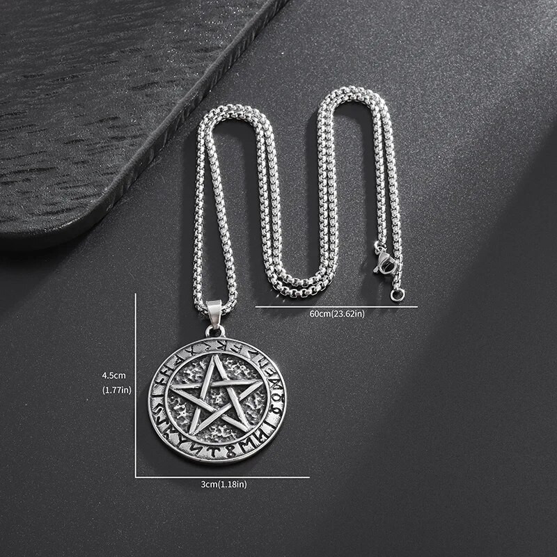Nerūdijančio plieno skandinavų mitologija vikingų pentagrama runų kaklo pakabukas vyrų skandinavų mitologija skandinavų amuletas papuošalas Dovana