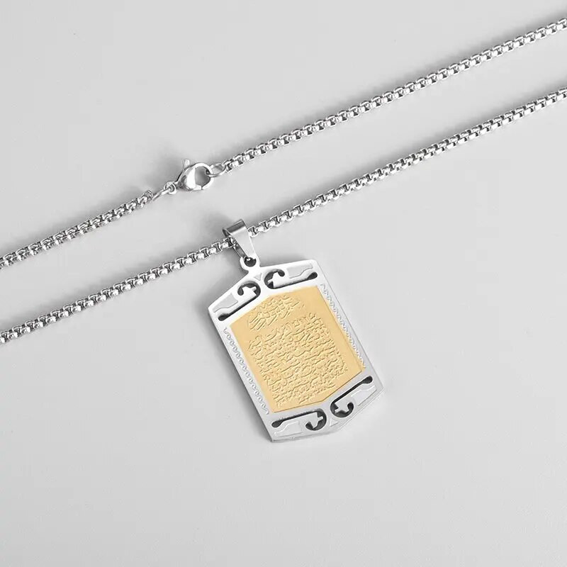 Retro religinis kvadratinis Korano pakabukas nerūdijančio plieno karoliai, vyriški moteriški amuleto papuošalai, dovana