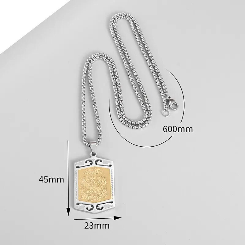 Retro religinis kvadratinis Korano pakabukas nerūdijančio plieno karoliai, vyriški moteriški amuleto papuošalai, dovana