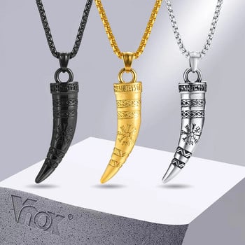 Колиета Vnox Rock Punk Viking Horn за мъже, неръждаема стомана Norse Celtic Knots Компас висулка яка, амулет подарък бижута