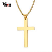 Ανδρικό κολιέ κουβανικής αλυσίδας από ανοξείδωτο ατσάλι Vnox 24" Απλό σταυρό μενταγιόν σε χρυσό/μαύρο/ασημί χρώμα