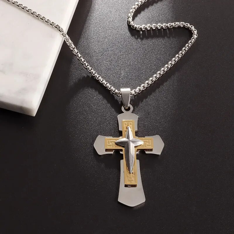 Roostevabast terasest kristlase Jeesuse neljaharulise tähe risti ripats kaelakee meeste kiriku palve amulett ehted