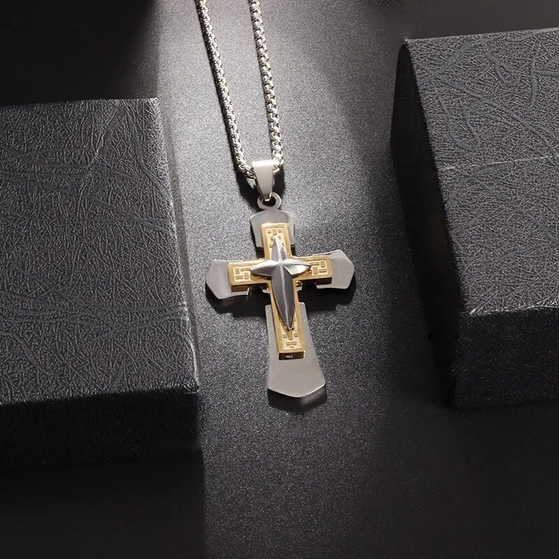 Roostevabast terasest kristlase Jeesuse neljaharulise tähe risti ripats kaelakee meeste kiriku palve amulett ehted