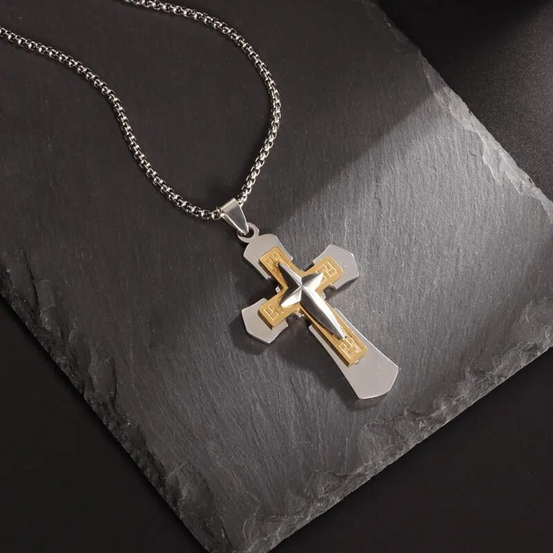 Roostevabast terasest kristlase Jeesuse neljaharulise tähe risti ripats kaelakee meeste kiriku palve amulett ehted