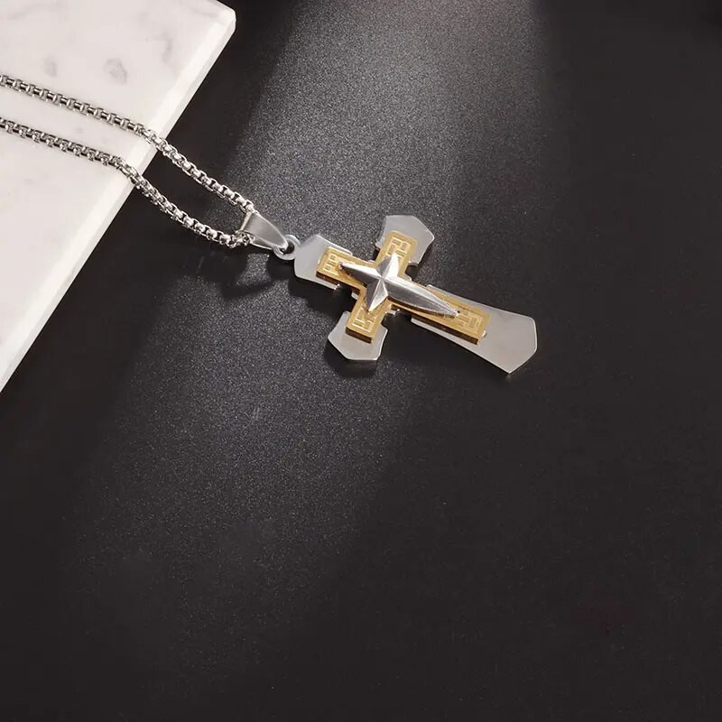 Roostevabast terasest kristlase Jeesuse neljaharulise tähe risti ripats kaelakee meeste kiriku palve amulett ehted