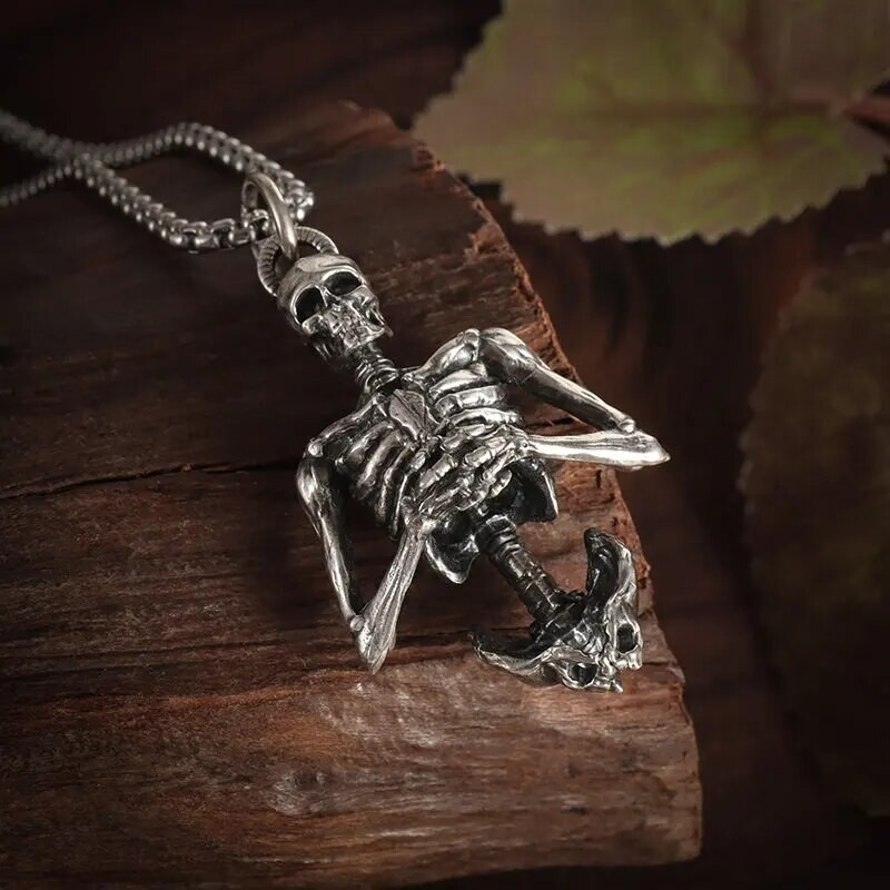 Retro gooti poolkeha pealuu palveripats kaelakee meestele ja naistele punk-vedur hip hop rock ehted Halloweeni kingitus