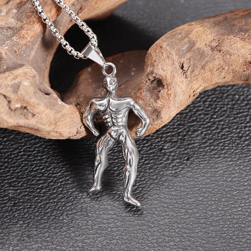 Stiprūs kūno rengybos raumenys Vyriški karoliai nerūdijančio plieno kultūrizmas vyrų pakabukas, moteriška treniruoklių salė, sportiniai papuošalai, priedai