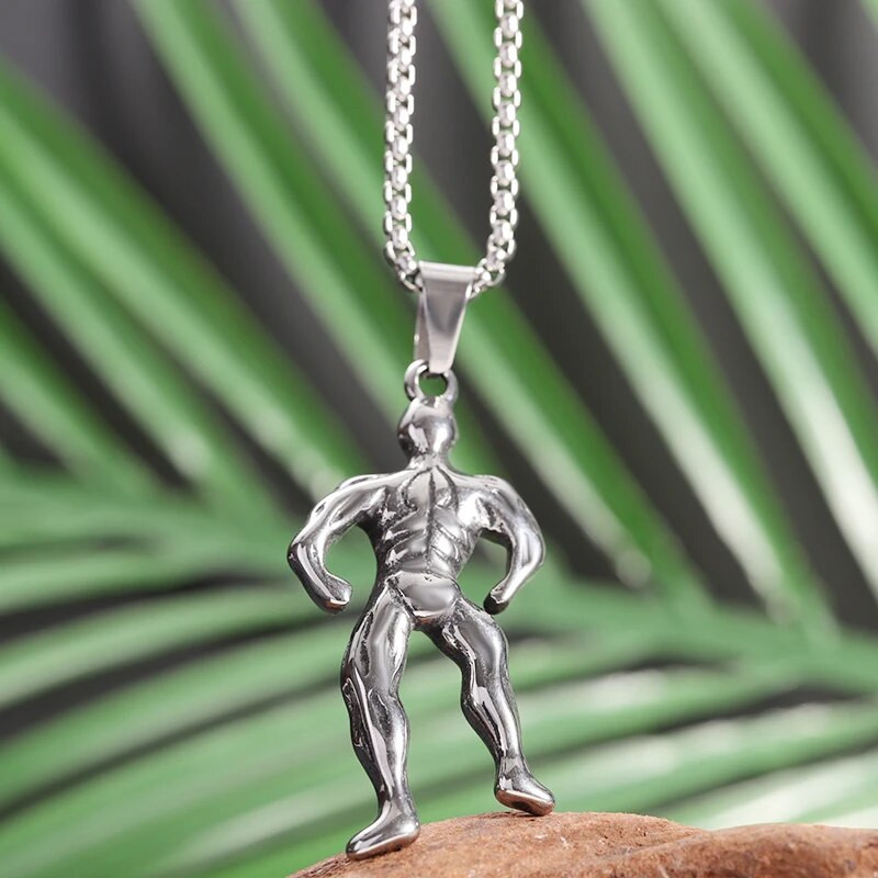 Stiprūs kūno rengybos raumenys Vyriški karoliai nerūdijančio plieno kultūrizmas vyrų pakabukas, moteriška treniruoklių salė, sportiniai papuošalai, priedai