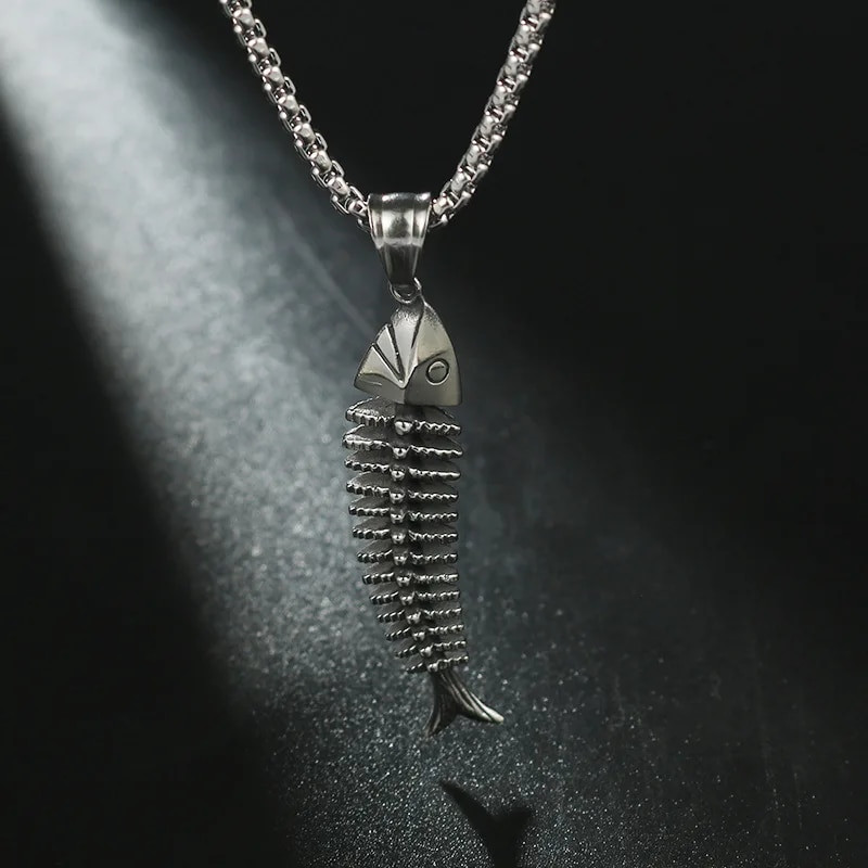 Δημιουργικό ντιζάιν Κολιέ με κρεμαστό κόκαλο ψαριού σε σχήμα ψαριού Κολιέ με ανδρικό κρεμαστό κολιέ χιπ χοπ γοτθικού στυλ Πανκ μποέμικο κοσμήματα