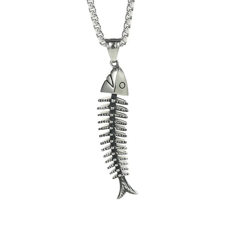 Δημιουργικό ντιζάιν Κολιέ με κρεμαστό κόκαλο ψαριού σε σχήμα ψαριού Κολιέ με ανδρικό κρεμαστό κολιέ χιπ χοπ γοτθικού στυλ Πανκ μποέμικο κοσμήματα