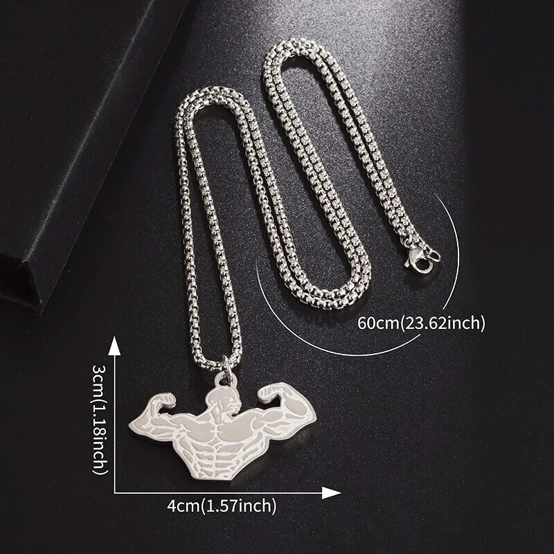 Stiprūs kultūrizmo raumenys Vyriški pakabukai ant rankų Vyriški mados tendencijos nerūdijančio plieno pakabukai, karoliai, sporto salė, sportiniai laisvalaikio papuošalai