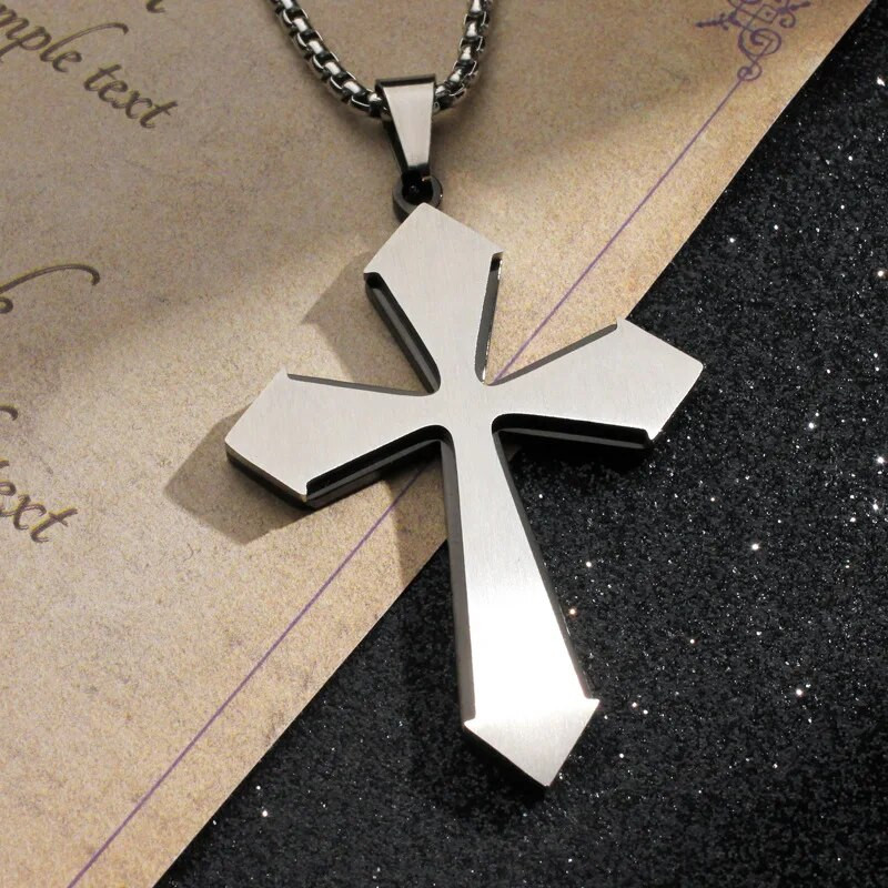 Madingi rombo kryžiaus pakabukai vyriški ilgos grandinėlės punk tendencija nerūdijančio plieno karoliai krikščionių religija amuletiniai papuošalai
