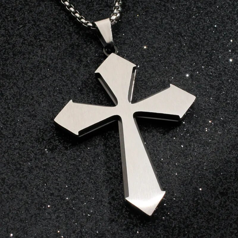 Madingi rombo kryžiaus pakabukai vyriški ilgos grandinėlės punk tendencija nerūdijančio plieno karoliai krikščionių religija amuletiniai papuošalai