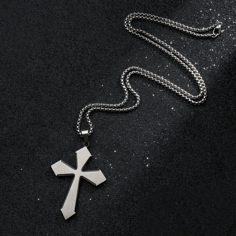 Madingi rombo kryžiaus pakabukai vyriški ilgos grandinėlės punk tendencija nerūdijančio plieno karoliai krikščionių religija amuletiniai papuošalai