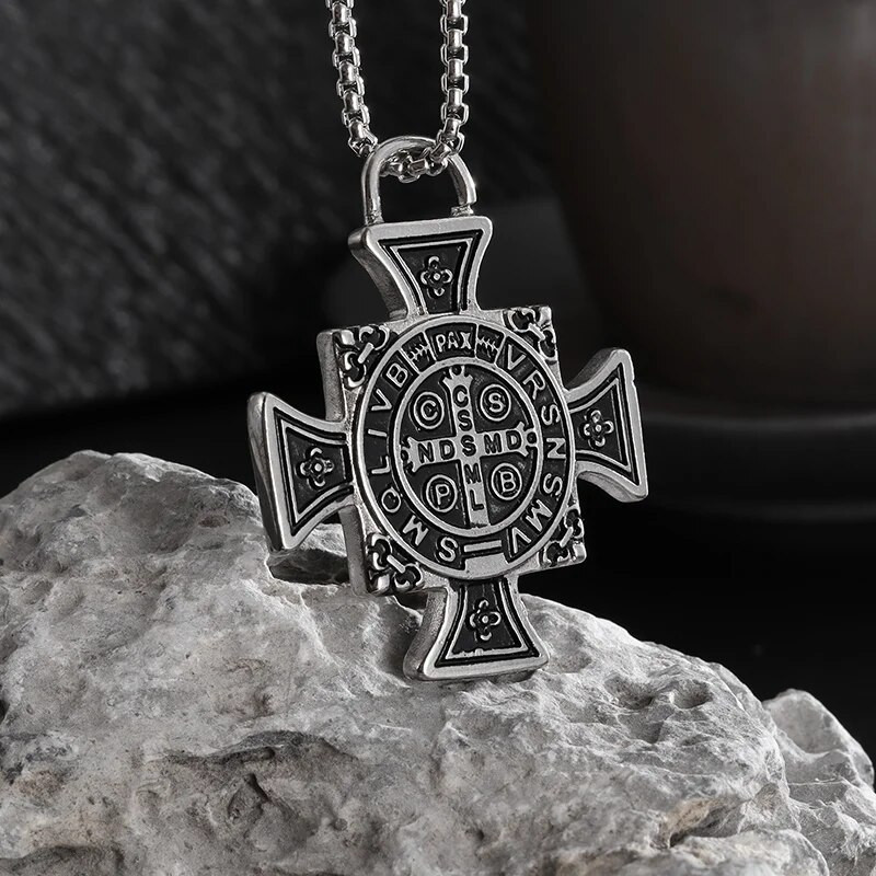 Šv. Benedikto Jėzaus kryžiaus karoliai nerūdijančio plieno San Benito rankogalių pakabukas vyrams Moterų amuletai krikščioniški papuošalai