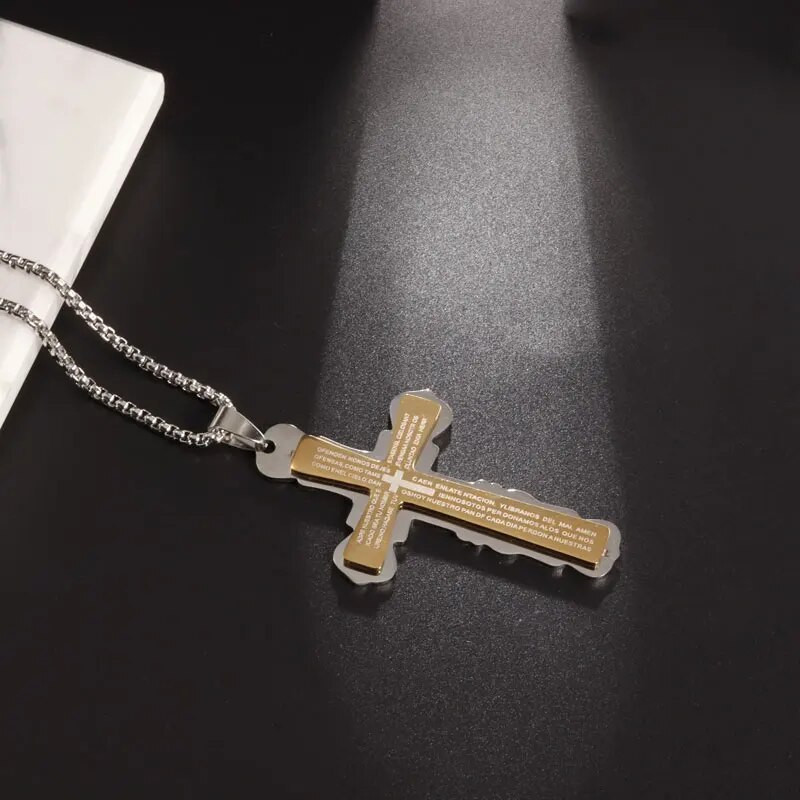 Krikščionių Biblijos kryžiaus karoliai, nerūdijančio plieno pakabukas, vyriškos tendencijos Jėzaus amuletas, papuošalai, moteriški maldos karoliai