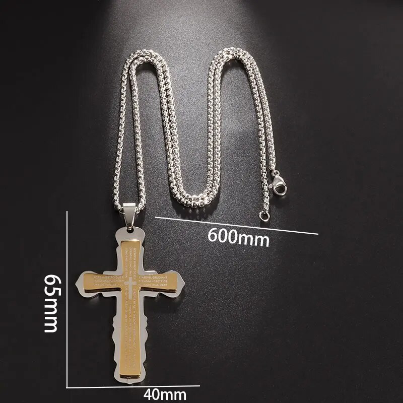 Krikščionių Biblijos kryžiaus karoliai, nerūdijančio plieno pakabukas, vyriškos tendencijos Jėzaus amuletas, papuošalai, moteriški maldos karoliai