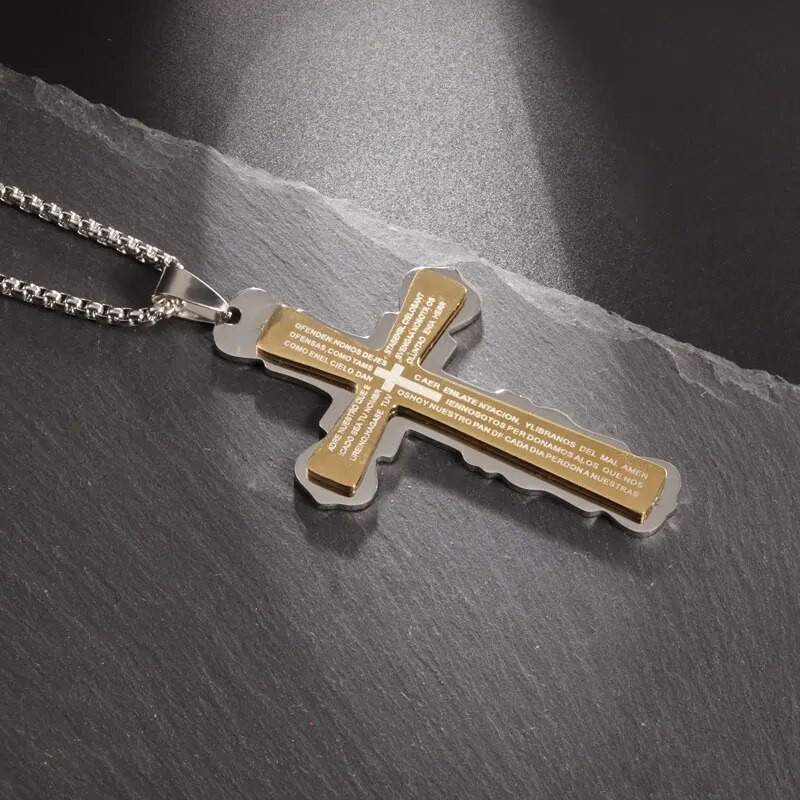 Krikščionių Biblijos kryžiaus karoliai, nerūdijančio plieno pakabukas, vyriškos tendencijos Jėzaus amuletas, papuošalai, moteriški maldos karoliai