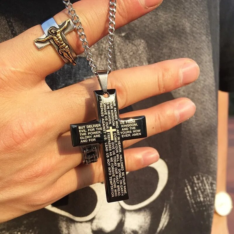 Vnoxi meeste palve Matteuse 6:9-13 Piibli kaelakee Roostevabast terasest Risti ripats Meeste Religioossed Ehted