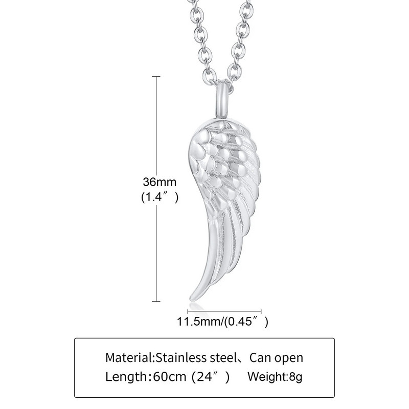 Vnox Angel Wing tuhastamise kaelakee naistele, meestele, roostevabast terasest urni ripatsiga tuhahoidja mälestusehted, mälestuskingitus