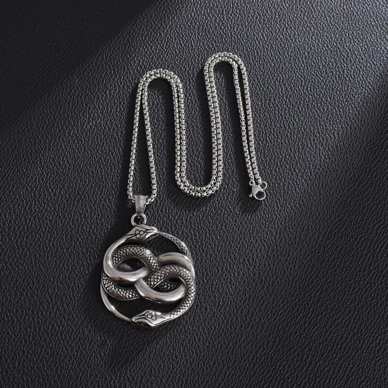 Punk Dvigubas Ouroboros Pakabukas Gotikinis Gyvūnų Viper Kaklo papuošalai Vyrų asmenybės tendencijų vakarėliui papuošalai