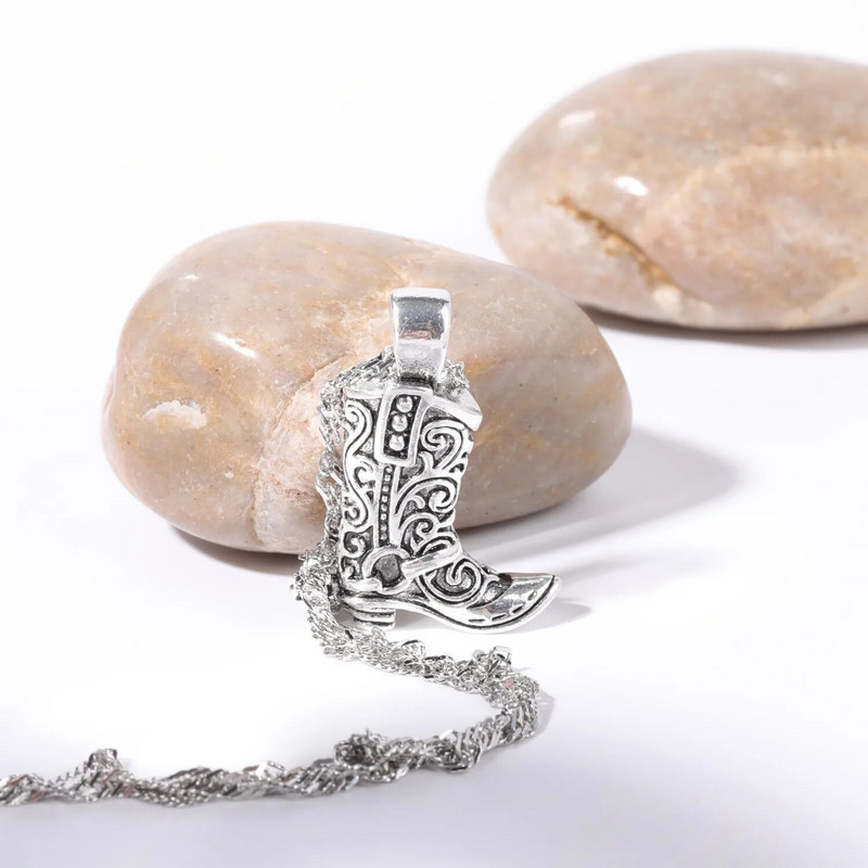 Hiphop retro vakarų kaubojų batai nerūdijančio plieno karoliai grandinės geometrinės apykaklės karoliai, skirti Cowgirl šaunioms papuošalų dovanoms