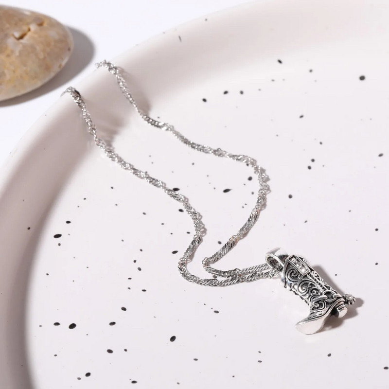 Hiphop retro vakarų kaubojų batai nerūdijančio plieno karoliai grandinės geometrinės apykaklės karoliai, skirti Cowgirl šaunioms papuošalų dovanoms