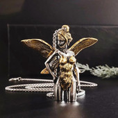 Seksikas liblikahaldjas ripats hõbetatud inglitiibadega kaelakee paarile ehe tüdruksõbrale sünnipäevakingitus