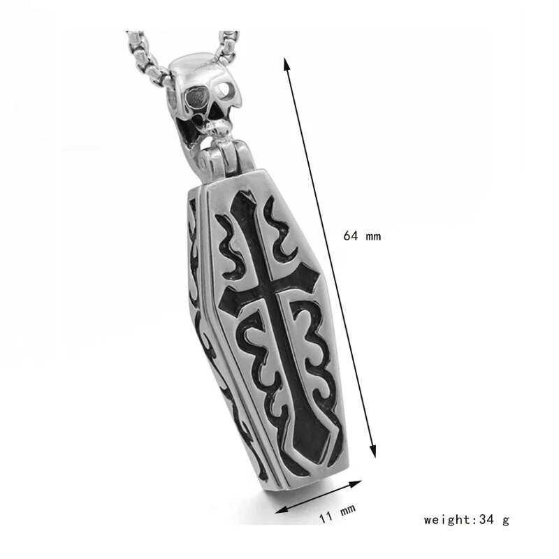 Senovinis vyriškas nerūdijančio plieno „steampunk“ karstas, vampyro kaukolė, skeletas, pakabukas, karoliai, gotikiniai pankų dviratininkų papuošalai, dovanų didmeninė prekyba