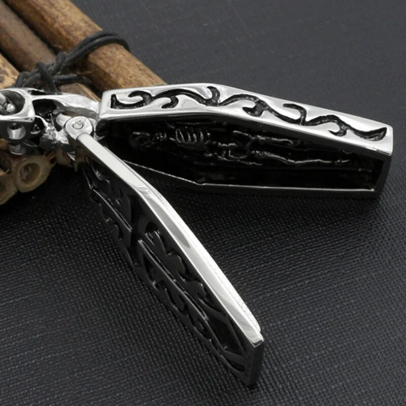 Senovinis vyriškas nerūdijančio plieno „steampunk“ karstas, vampyro kaukolė, skeletas, pakabukas, karoliai, gotikiniai pankų dviratininkų papuošalai, dovanų didmeninė prekyba