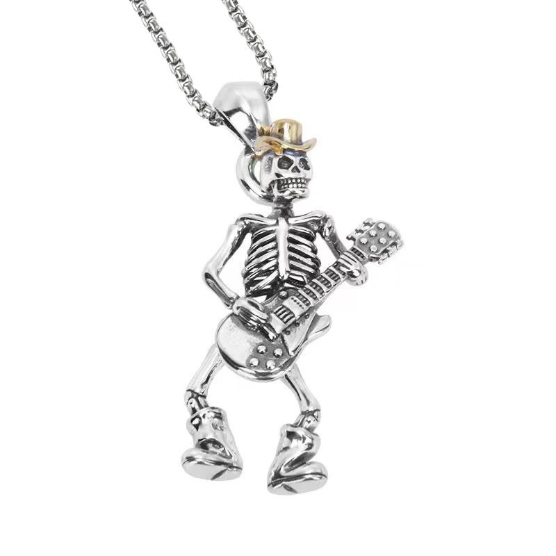 Punk Rock Skull Mängib Kitarri Ripats Kaelakee Meeste Gooti Hip Hop Muusika Räpp Peo Ehted Aksessuaar