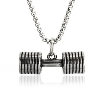 Vyriški hiphopo fitneso štangos hantelių pakabukas nerūdijančio plieno kultūrizmo karoliai, vyriški sporto salės papuošalai