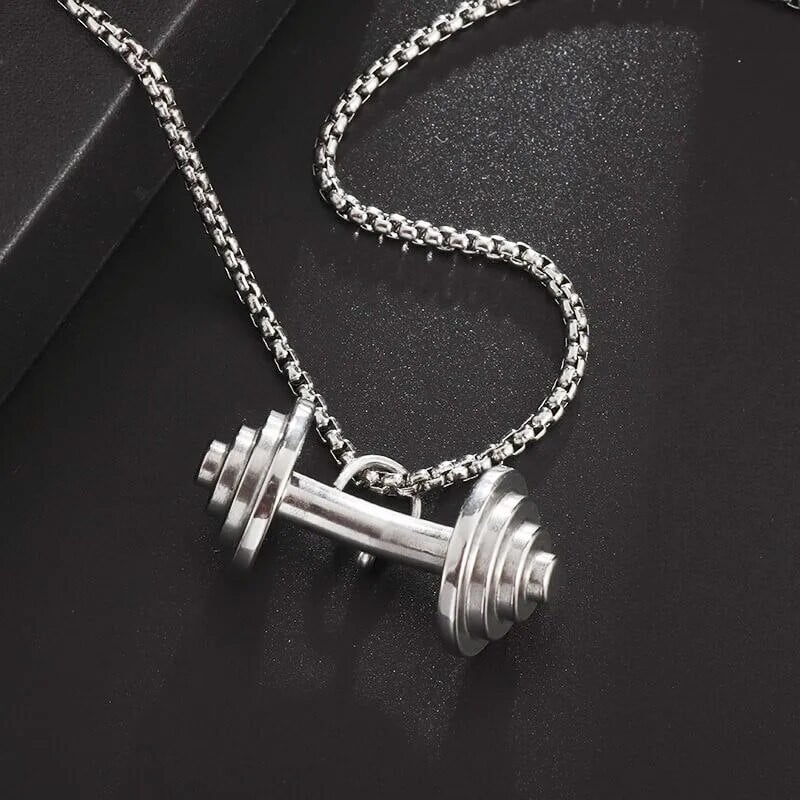 Vyriški hiphopo fitneso štangos hantelių pakabukas nerūdijančio plieno kultūrizmo karoliai, vyriški sporto salės papuošalai