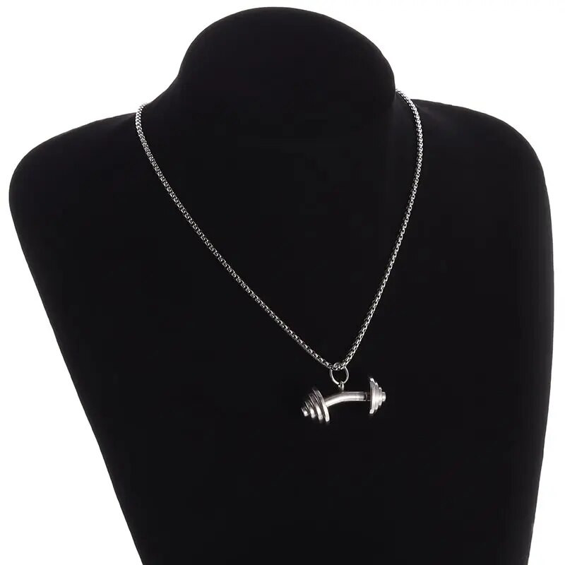 Vyriški hiphopo fitneso štangos hantelių pakabukas nerūdijančio plieno kultūrizmo karoliai, vyriški sporto salės papuošalai