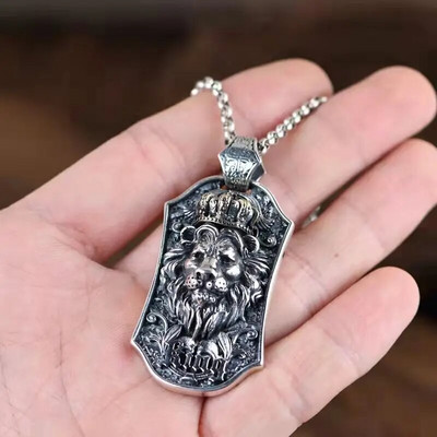 Hõbedane Colorretro Isiksus Trend Punk Stiilis Domineeriv Lõvi Ripats Kaelakee Punk Mootorratturite Peoehted