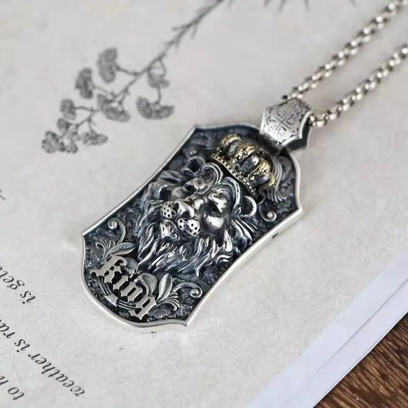 Hõbedane Colorretro Isiksus Trend Punk Stiilis Domineeriv Lõvi Ripats Kaelakee Punk Mootorratturite Peoehted