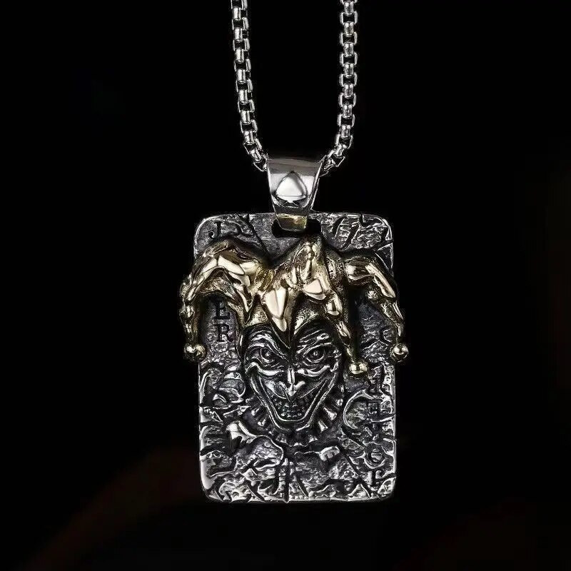 Pokkerikuninga klouni ripats hõbetatud Retro Circus klouni kaelakee isiksus Meeste trend Hip Hop Rock Räpp Ehted