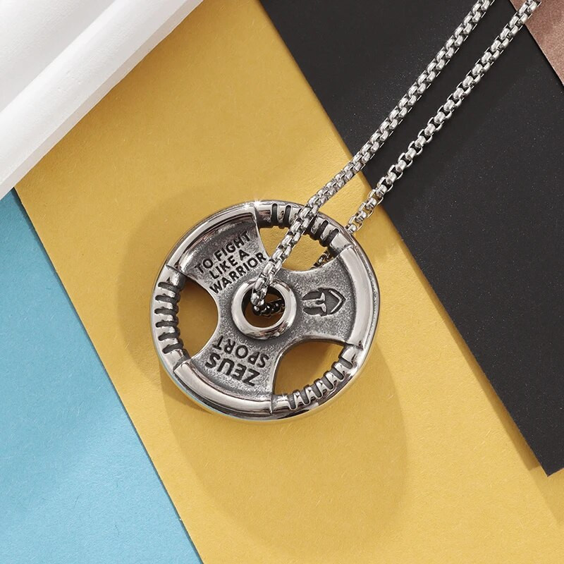 Sunkiosios atletikos lėkštės pakabukas, kūno rengybos įranga, štanga, hantelių karoliai, vyrų ir moterų sporto salės, sporto papuošalai, priedai