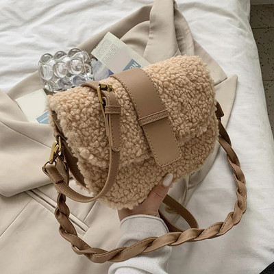 Γυναικείες τσάντες ώμου αρνίσιες μάλλινες τσάντες τσάντες με λουρί ώμου Τσάντες Messenger τσάντες για κορίτσια Y2K Χειμερινές μαλακές βελούδινες τσάντες μασχάλης