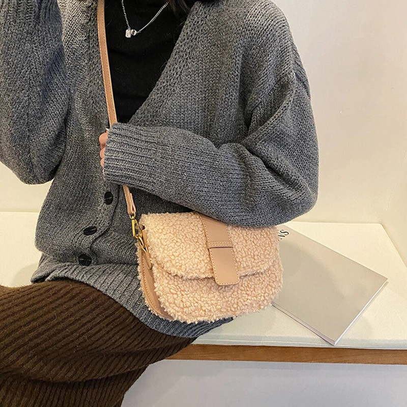 Γυναικείες τσάντες ώμου αρνίσιες μάλλινες τσάντες τσάντες με λουρί ώμου Τσάντες Messenger τσάντες για κορίτσια Y2K Χειμερινές μαλακές βελούδινες τσάντες μασχάλης