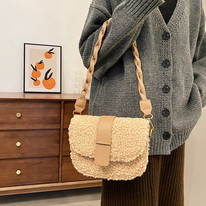 Γυναικείες τσάντες ώμου αρνίσιες μάλλινες τσάντες τσάντες με λουρί ώμου Τσάντες Messenger τσάντες για κορίτσια Y2K Χειμερινές μαλακές βελούδινες τσάντες μασχάλης
