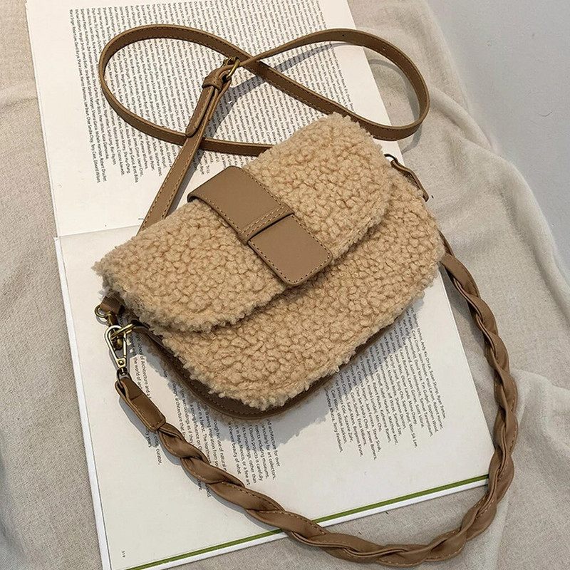 Γυναικείες τσάντες ώμου αρνίσιες μάλλινες τσάντες τσάντες με λουρί ώμου Τσάντες Messenger τσάντες για κορίτσια Y2K Χειμερινές μαλακές βελούδινες τσάντες μασχάλης