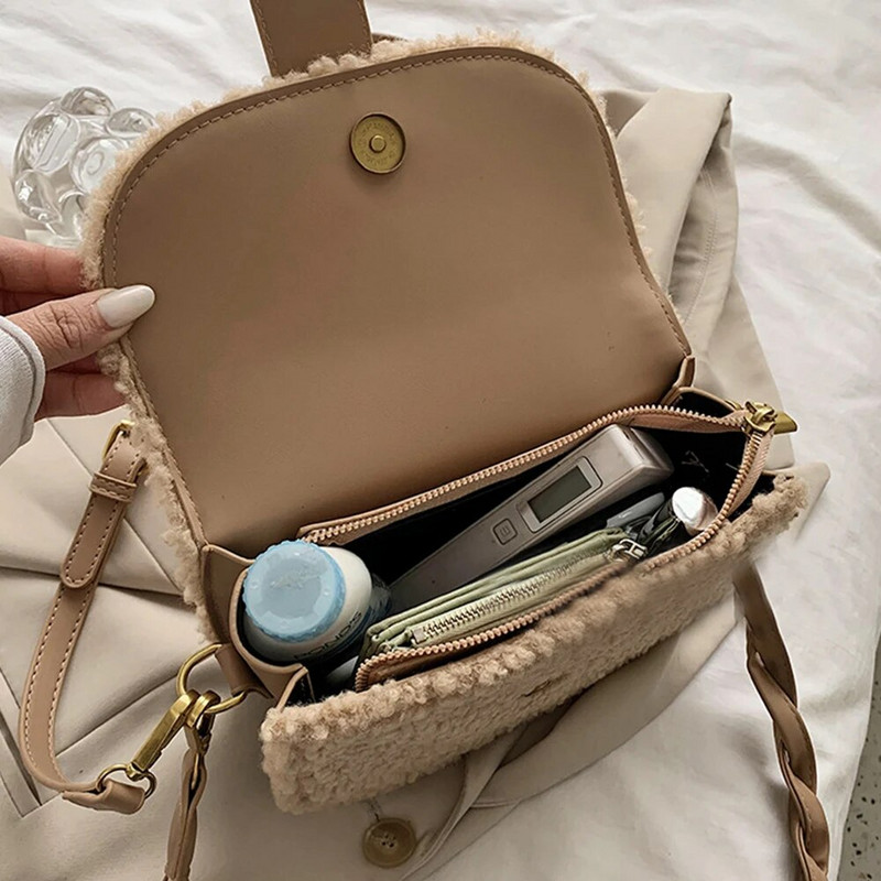 Γυναικείες τσάντες ώμου αρνίσιες μάλλινες τσάντες τσάντες με λουρί ώμου Τσάντες Messenger τσάντες για κορίτσια Y2K Χειμερινές μαλακές βελούδινες τσάντες μασχάλης