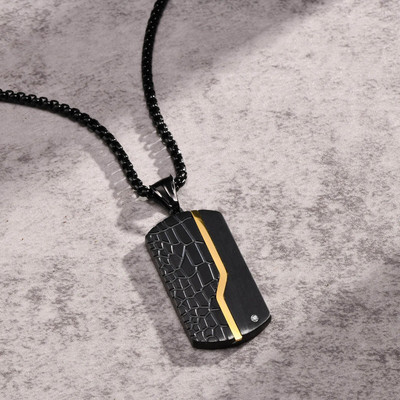 Vnox Мъжки колиета Iced Out Dog Tag, рок пънк черен и златист цвят на яка с геометрична висулка от неръждаема стомана, подаръци за него