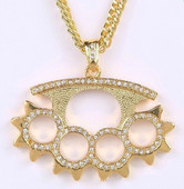 Meeste võitlusrelvad messingist sõrmenukkidega ripats läikiv jääkristall, tsirkoon kaelakee, meeste hip-hop rock trendikad peoehted