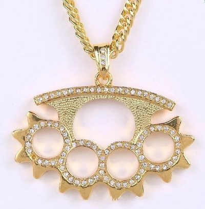 Meeste võitlusrelvad messingist sõrmenukkidega ripats läikiv jääkristall, tsirkoon kaelakee, meeste hip-hop rock trendikad peoehted