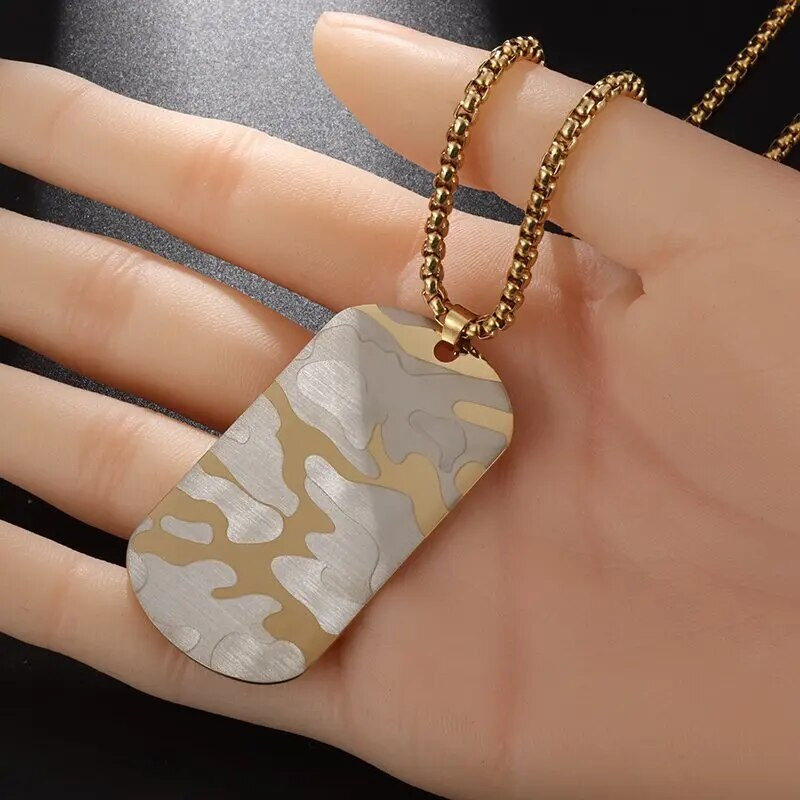 Visokokvalitetna kamuflažna vojna uniforma od nehrđajućeg čelika, ogrlica s privjeskom, muški i ženski hip-hop kvadratni nakit